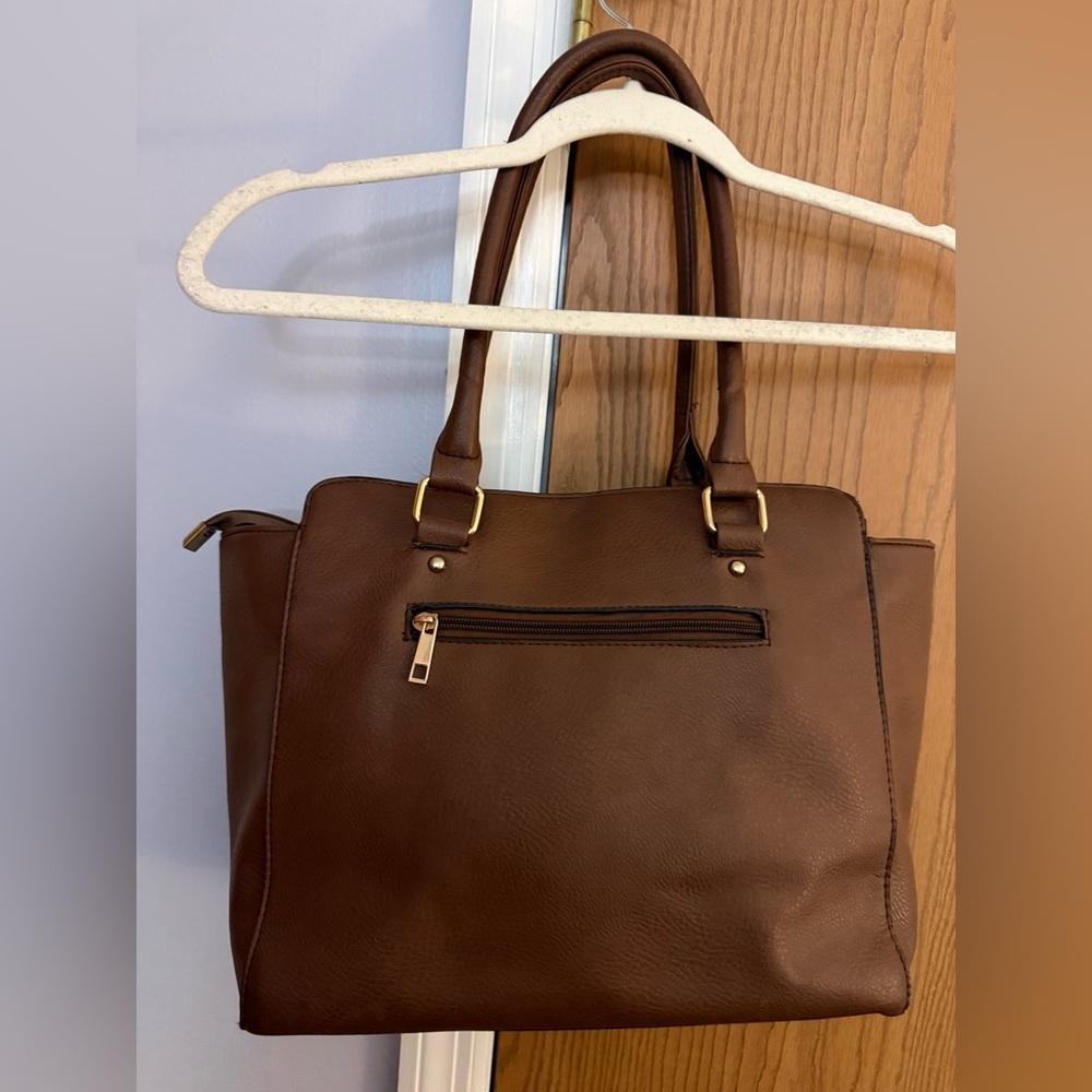 Dasein Coffee Brown Studded Faux Leather Tote - Picture 6 of 7